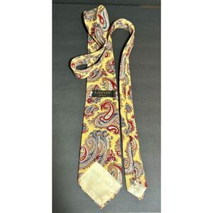 Vintage Lanvin Paris Tie – Yellow Red Blue Paisley Print – 100% Wool Necktie